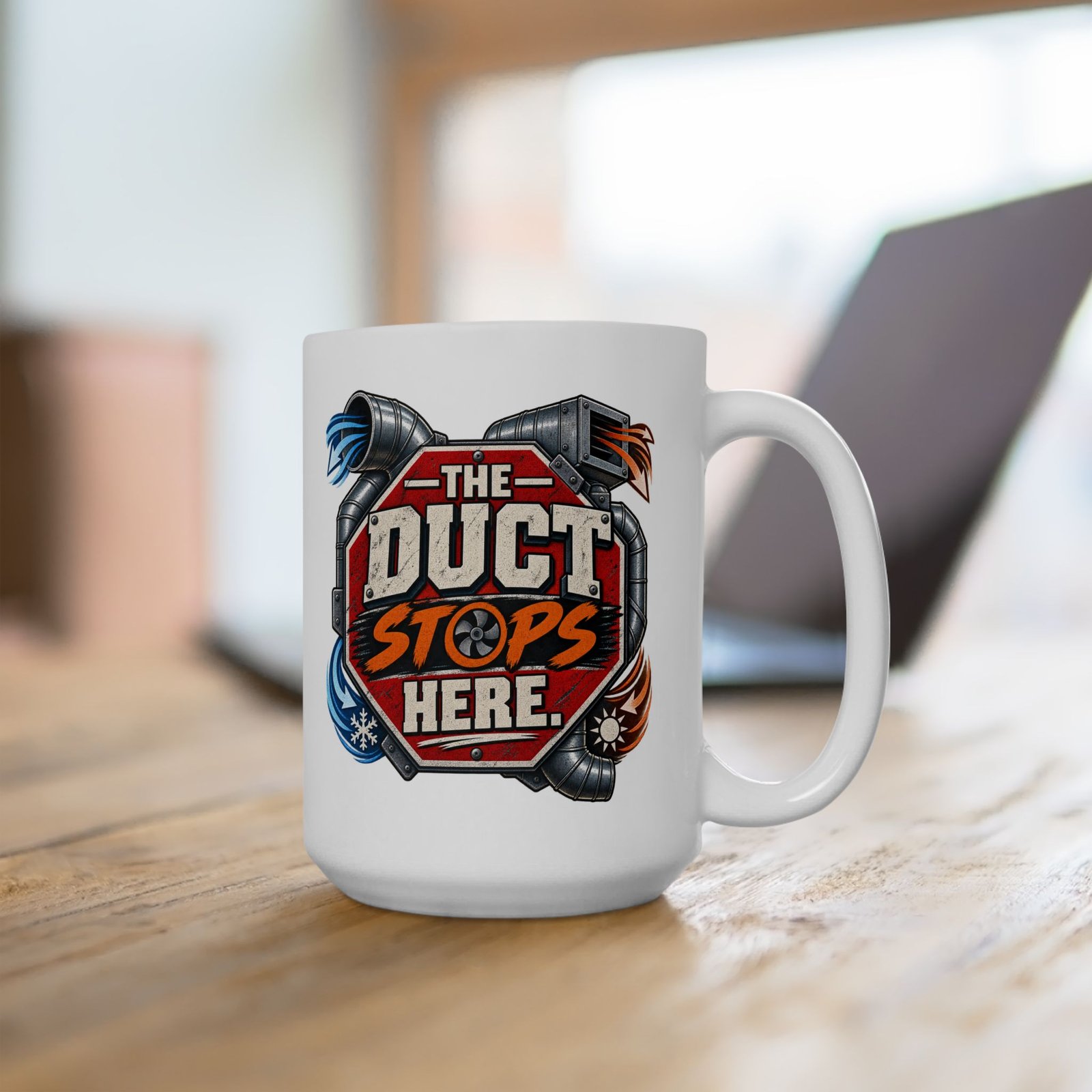 HVAC Technician Mug — "The Duct Stops Here" Vintage Graphic Ceramic Coffee Cup (11 oz, 15 oz) - Image 4