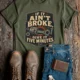 T-Shirt — "If It Ain't Broke, Give It Five Minutes" Vintage Mechanic Tee — military-green t-shirt, flat-lay product photo | Pressure Tested Co