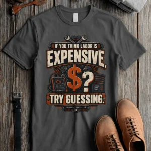 Sarcastic T-Shirt — "If You Think Labor Is Expensive, Try Guessing" Vintage Trades Tee — pepper t-shirt, flat-lay product photo | Pressure Tested Co